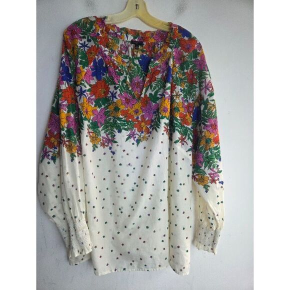 Talbots "Blissful Floral" White w/Multicolor Floral V-Neck Cotton Blouse size 3X - Picture 6 of 9